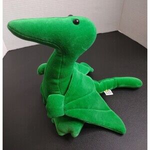 Vintage Manhattan Toy Co Green Pterodactyl Dinosaur 1991 Velour Plush Stuffed 9"